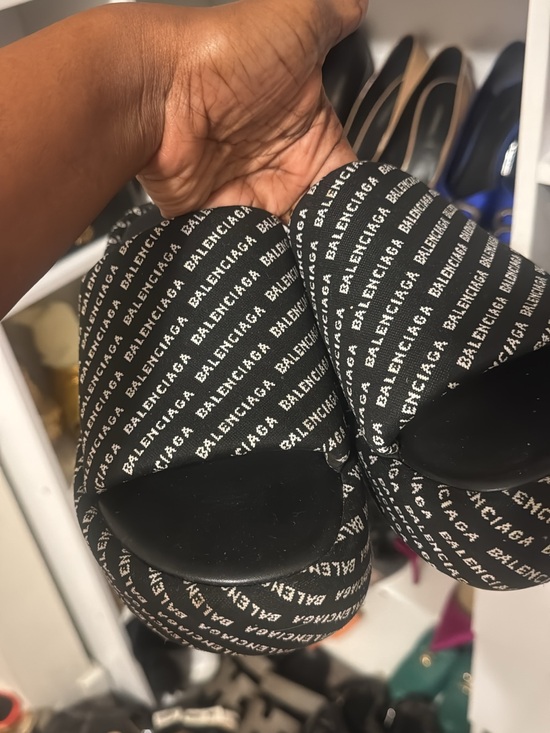 Balenciaga Shoes - Balenciaga Black Logo-Print Platform Mules